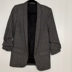 Zara Grey & Black Open-Front Herringbone Blazer